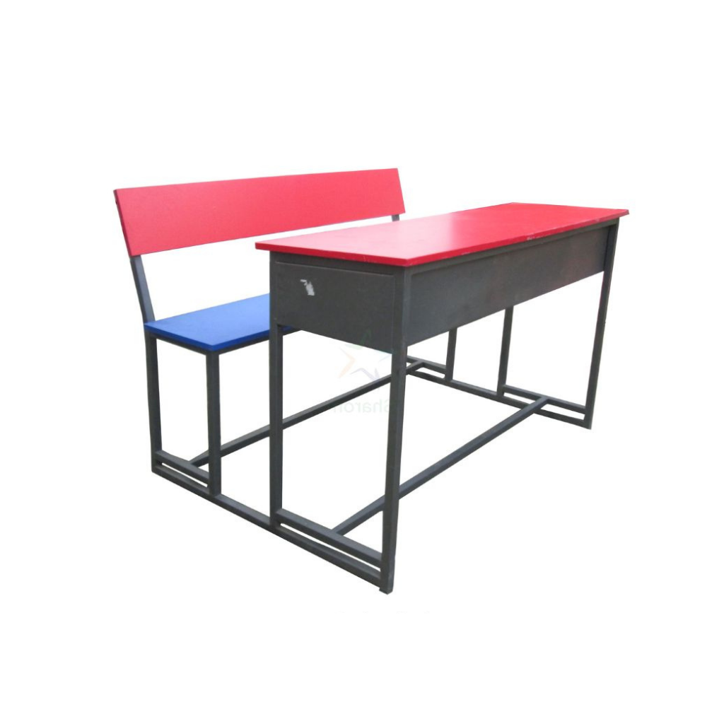 Red and blue double seater study desk